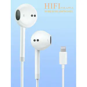 Cable In-Ear Headphones Compatible with iPhone iPad Lightning Port, Integrated Line Control for Music, Calls & Volume Adjustment