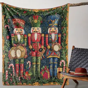Christmas Nutcracker Throw Blanket Vintage Polyester Flannel Blankets All-Season Comfort Blankets for Couch, Bed, Office, Travel Soft, Warm, Cozy, Lightweight - Ideal Gift for Holidays