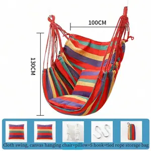 Portable Canvas Hammock with 2 Pillows - Indoor/Outdoor Single Hammock with Storage Bag,Space Saving Design, Convenient Installation for Camping Garden and Travel