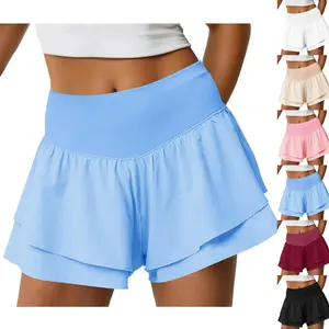 Danedvi Womens High Waisted Athletic Shorts Ruffle Tiered Running Workout Tennis Shorts with Build in Shorts