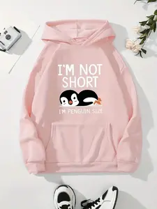 Womens Penguin Print Hoodie with Drawstring - Stylish Casual Sweatshirt featuring Comfy Kangaroo P0cket & Long Sleeves - Perfect for Everyday Wear