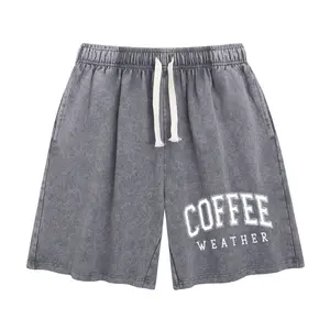 Wayii Women's Street Style Graphic Acid-Washed Print Sweat Shorts - Breathable Cotton Casual Adjustable Shorts with Elastic Waist, Functional Pockets, Baggy Fit
