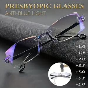 Anti-Blue Light Reading Glasses - Presbyopic Unisex Computer Eyewear with +1.00 to +4.00 Strength, High-Index Plastic Lenses for Digital Screens, Futuristic Minimalist Frameless Design, Eye Strain Relief & Clear Vision