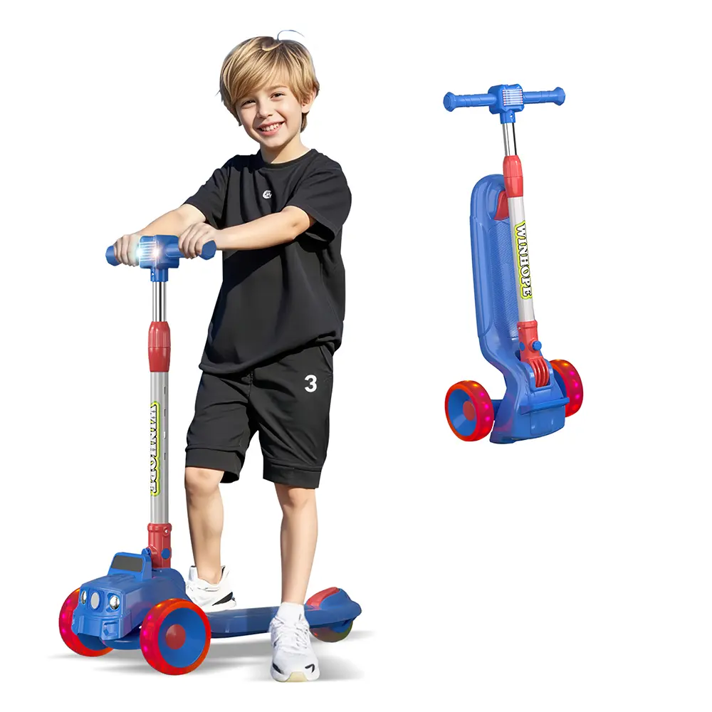 WINHOPE Car-Style Kids Scooter (3-8Y) | 4-Level Adjustable + 3-Second Fold | Colorful Light Wheels！
