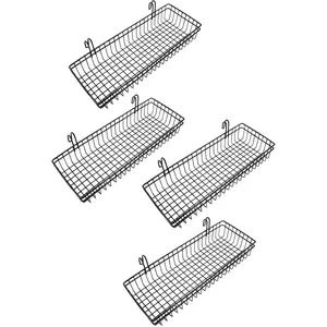 ANZOME 4 Pack Grid Wall Baskets & Gridwall Accessories - Black Metal Wire Mesh Hanging Storage Bins with Built-in Hooks - Display Shelf Organizer for Craft Room, Retail, Office & Kitchen Pantry