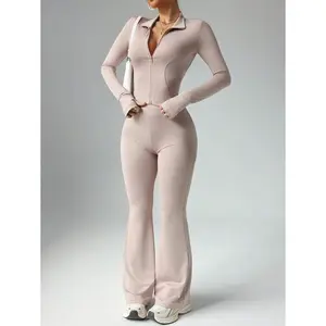 WomenSolidColorLongSleeveTopAndSlimFitPantsActiveSetWorkoutWomenSetwomenWorkoutSet