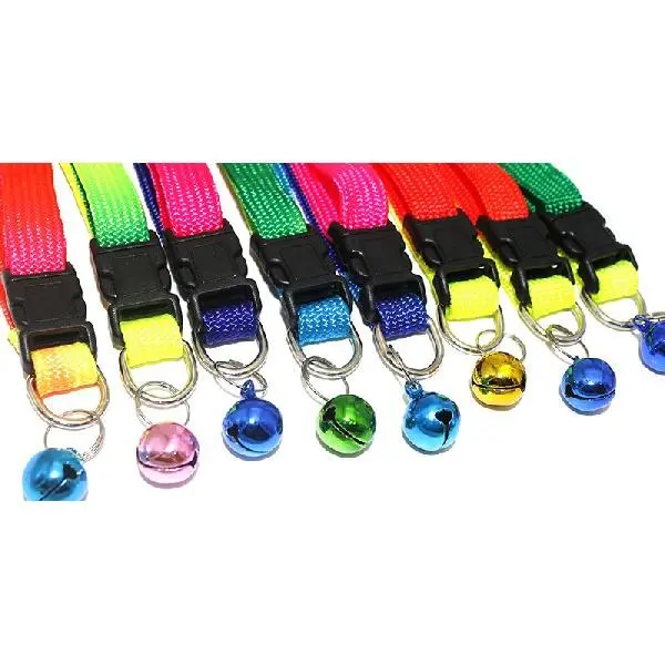 2PCS Adjustable Pet Collars with Bells - Colorful Rainbow Embroidery, Personalized for Cats, Kittens, Dogs, Puppies