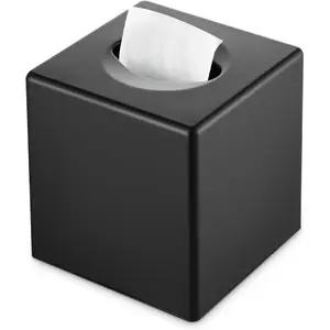 Square Black Facial Tissue Box Cover Holder Storage for Bathroom Vanity, Countertops, Dressers, Night Stand, Parlors and Offices