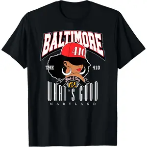 100%cotton 410 Baltimore Maryland Area Code Melanin Pride Gifts T-Shirt