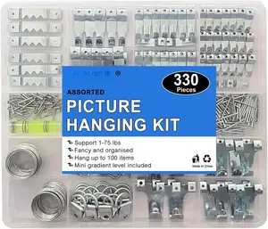 330 count Picture Hanging Kit - Wall Hangers, Nails, Wire, Screw Eyes, D Rings & Tool for Frame & Canvas Mounting