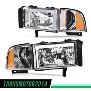 Fit For 94-02 Dodge Ram 1500 2500 3500 Amber Corner Led Drl Headlight Chrome
