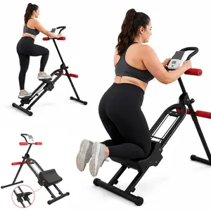 Foldable Core Trainer for Home Workout, Adjustable Ab Exercise Machine with Silent Wheels, LCD Display for Abs Legs and Glutes
