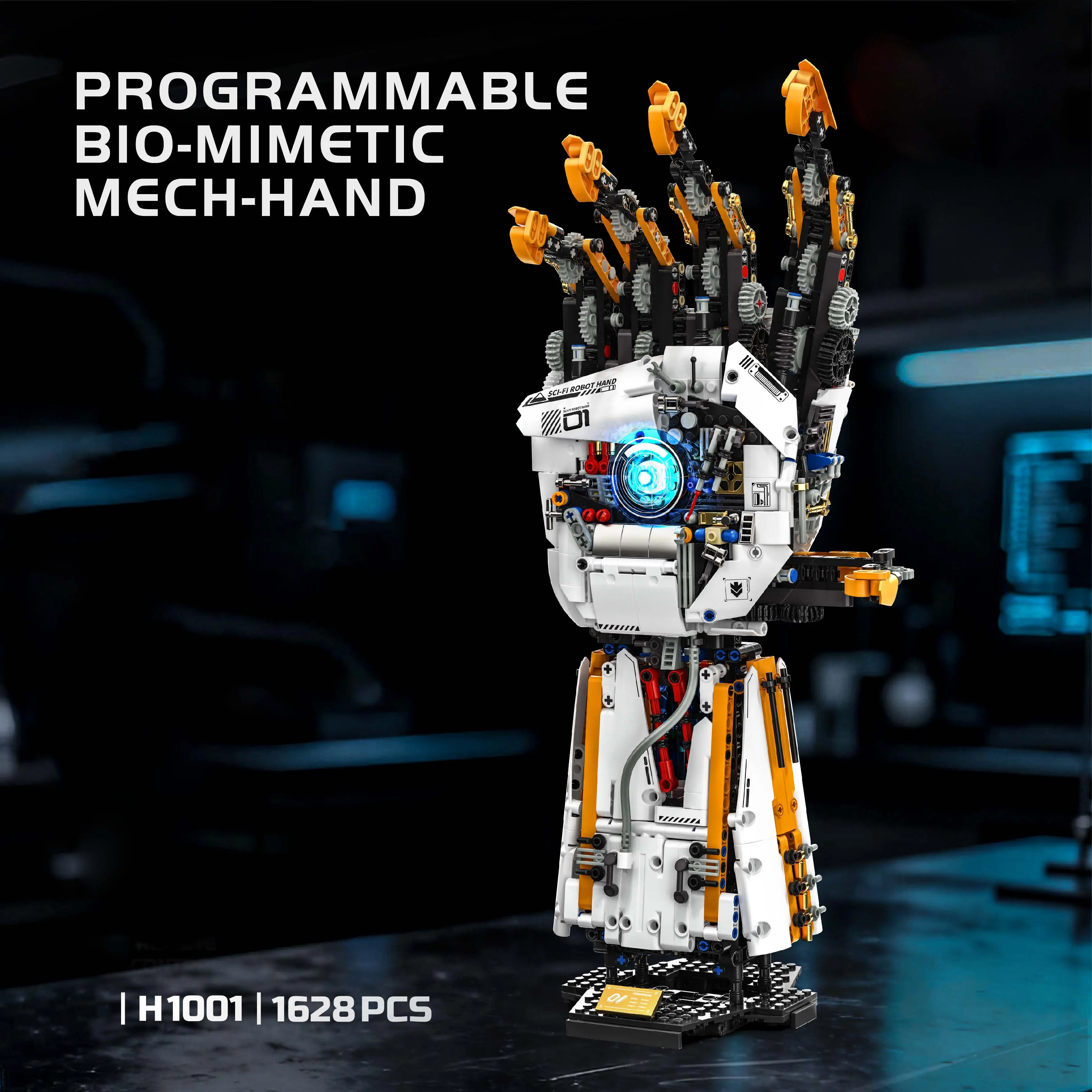 1628PCS Mecha Robot Hand STEM Building Block Set, Futuristic DIY Mechanical Palm Assembly Model Kit with Light Effect, Remote & Mobile APP Dual Control, Cyberpunk Collectible Desk Decor, Gift for Teens (Christmas, Birthday) for Adults, Stem Building Block