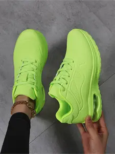 Men's Solid Green Air Cushion Sneakers, Breathable Non-Slip Casual Cushioned Fashionable Trendy Running Shoes