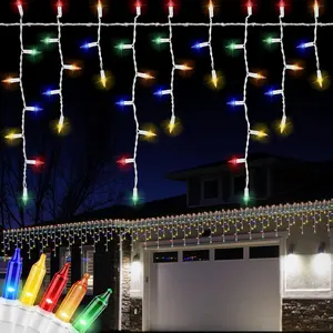 LAMPHOME 6.2FT 100 Multicolor Icicle Lights, White Wire, Indoor/Outdoor Christmas & Holiday Lights