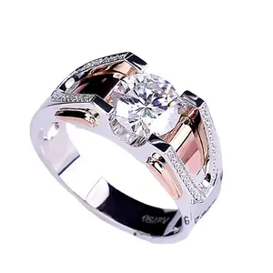Bold Men’s Ring with Large CZ simulation Diamond, Fashion Luxury Style with Rose Golden Accents, Statement Jewelry Gift for Him, TikTok Trending Accessory