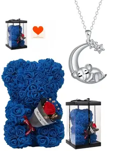 Star & Moon Glow Original niche cute moon and elephant necklace.Paired with a preserved rose & teddy bear jewelry gift box.Perfect mysterious gift for festivals, birthdays, Valentine's Day, Mother's Day and Christmas.