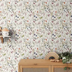 Floral Pattern Wallpaper, 1 Count Removable Self Adhesive Wall Sticker, Decorative Wall Paper for Home Living Room Bedroom Kitchen