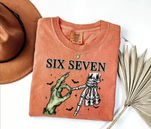 Six Seven 6 7 Witch Skeleton Hands Comfort Color Shirt, 67 Wicked Hands Tee, Funny Six Seven Halloween Shirt