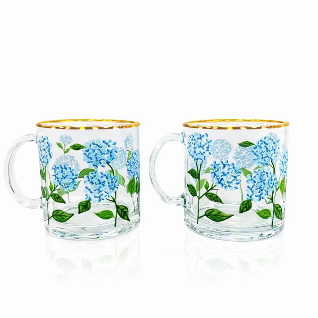 Painted Blue Hydrangea Mugs