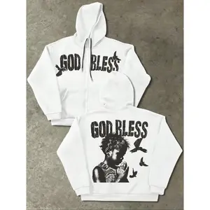 “God Bless” Religious Graphic Zip-Up Hoodie — Spiritual Streetwear, a Trendy TikTok Must-Have