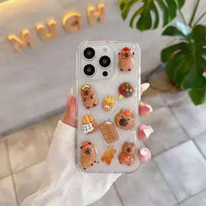 Cute Capybara Shiny Transparent Phone Case Compatible With iPhone17Air 16 15 14Plus 13 12 Pro Max 3D Soft Style Protective Cover