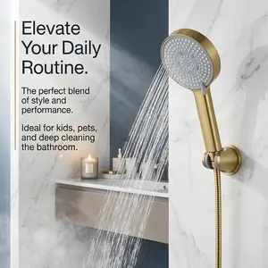 Single Handheld Shower Head Without Hose, Brushed Five-Function, Anti-Clog Silicone Nozzle, Water Saving Bath Sprayer