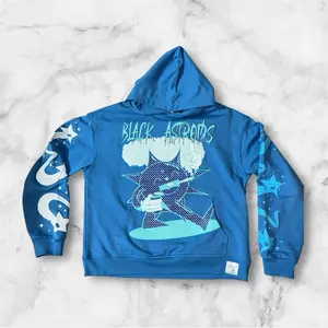 Black Astroids Change The World By Being Your Self Rhinestone Hoodie Blue with Star Design