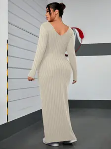 USBoutiqueCHIC Women's Plus Size Ribbed Maxi Dress Soft Brushed Knit Long Dress for Tall & Curvy Figures Comfortable Fit