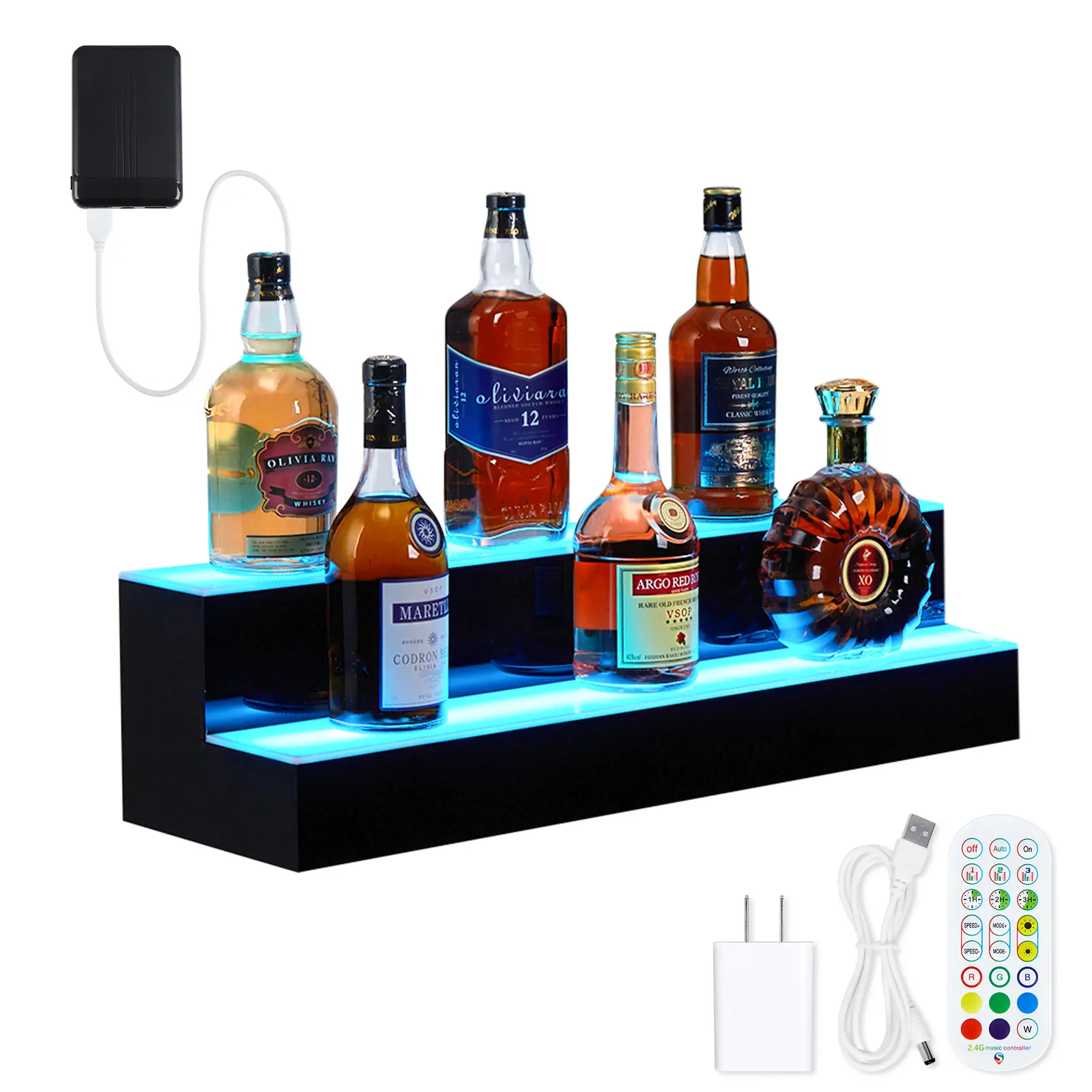 🍾🕹️ 30" LED Acrylic Bottle Shelf – Remote & App Control, Bluetooth Music Sync, Wall Mount.