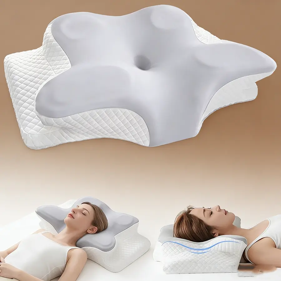 Dual-Use Cervical Neck Pillow Butterfly Design Slow Rebound Feature Multi-Position Support Polyester Classic Pillow