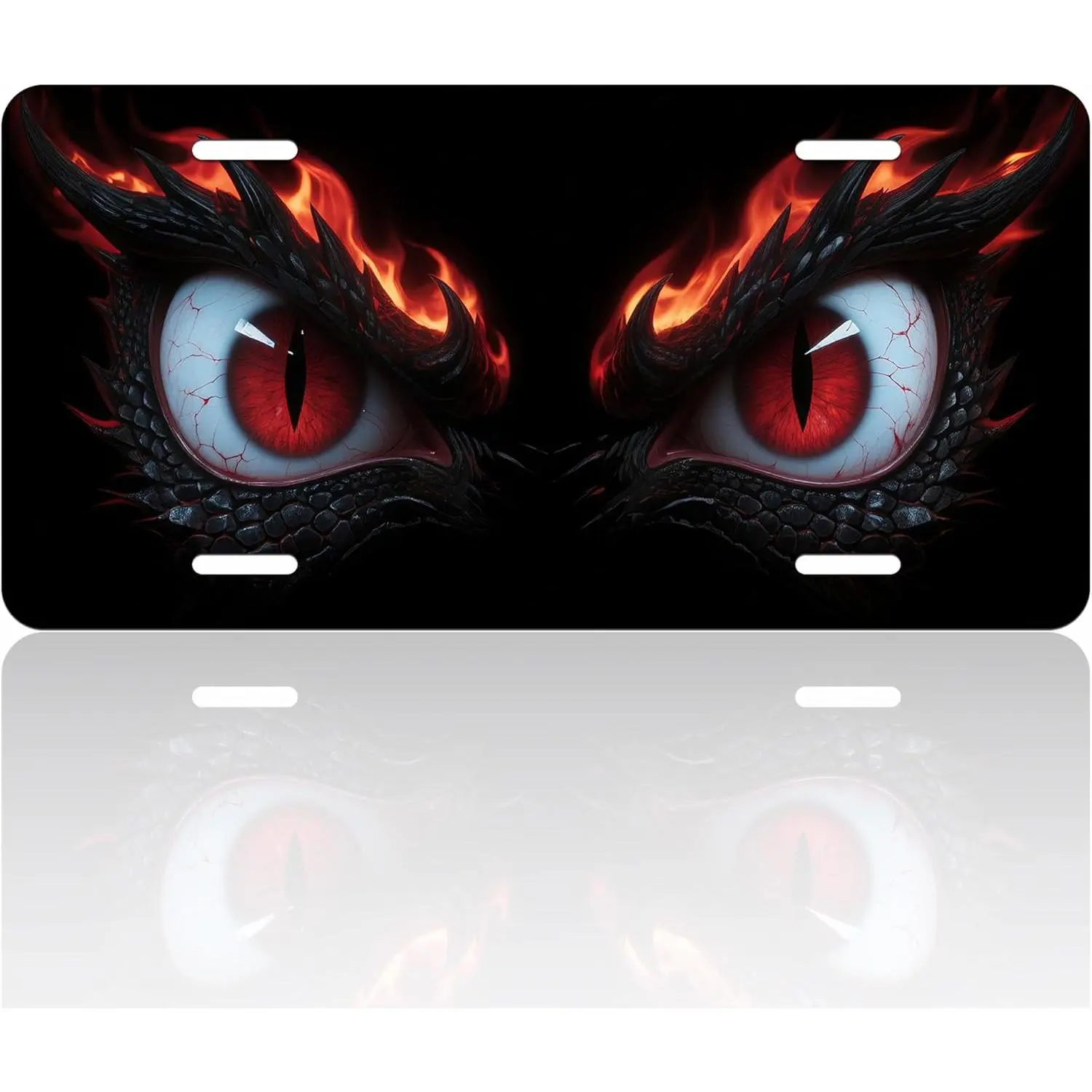 Fiery Dragon Eye Front License Plate, Aluminum Metal Vanity Novelty Tag 6" X 12" with 4 Pre‑Drilled Holes Waterproof Fade‑Resistant Cool Fantasy Car Accessory for Men
