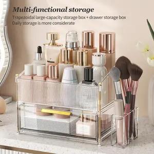 Acrylic Makeup Organizer with Pull-Out Drawer, Large Capacity Vanity Storage for Skincare, Lipsticks & Brushes - Chic Clear Cosmetic Box for Dresser