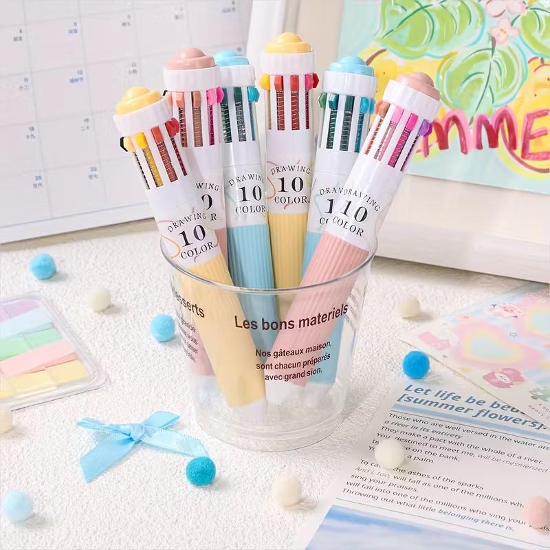 10-in-1 Multicolor Ballpoint Pens 6 Pack, 0.8mm Fine Point Retractable Multi Color Pen, Colored Ink Pens for Drawing, Writing, Coloring, Planner, Scrapbooking, School & Office Art Supplies Stationery