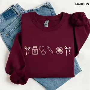Minimalist Nurse Icons Gildan Sweatshirt, Cute Medical Crewneck for Hospital Staff, RN Appreciation Gift, Nursing School Graduation Pullover for Her