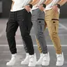Men's 3-Pack Drawstring Cargo Pants - American Casual Straight-Leg Tapered Long Tactical Men's Work Pants, Zippered Large Pockets, All-Season Commuting Wear, Holiday Gift for Outdoor Enthusiasts, Sohochic