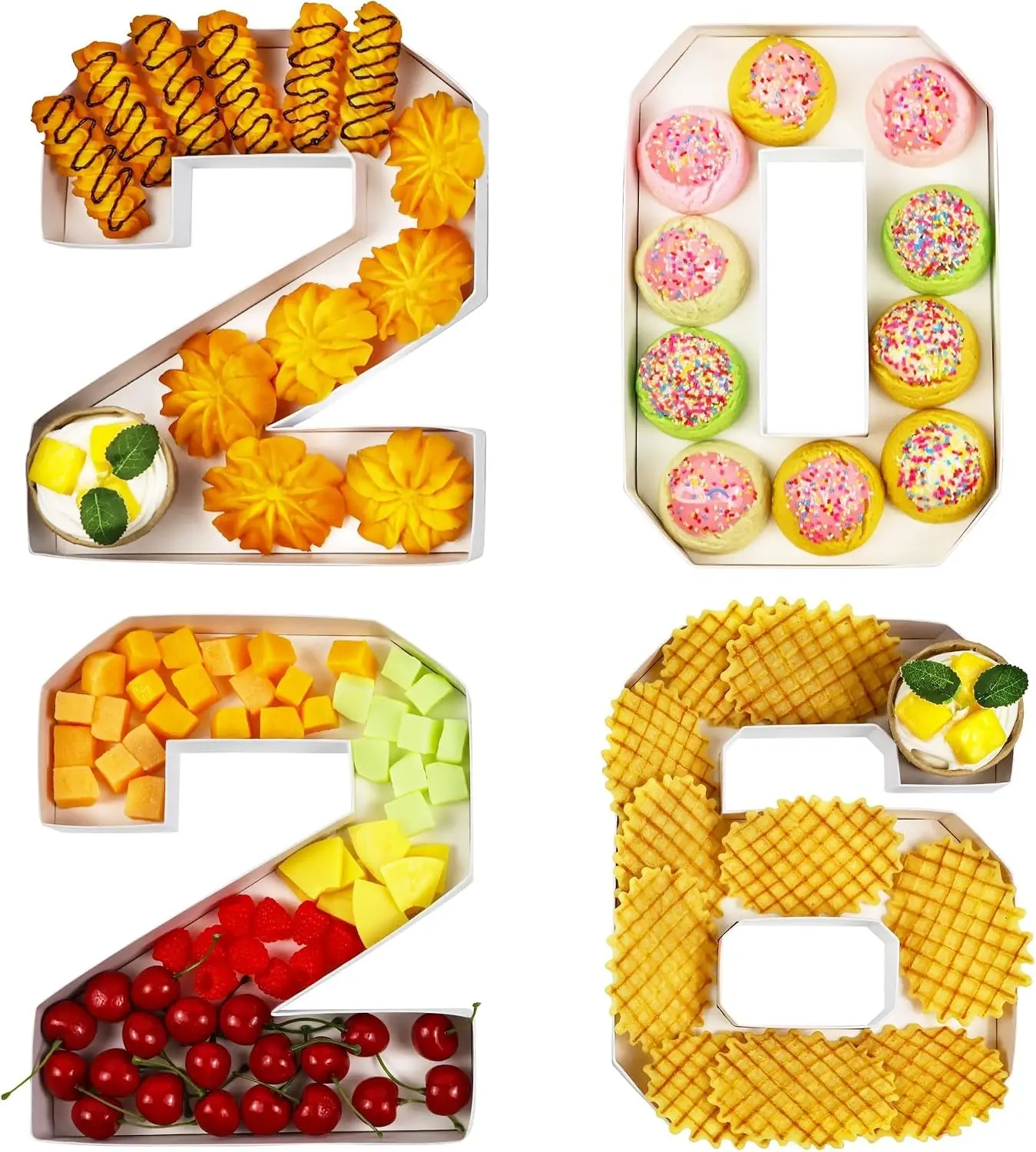 4 Pack 10.25 inch Fillable 2026 Cardboard Numbers Charcuterie Tray for Graduation Parties Candy Display Box Cardboard Decor White