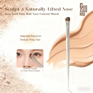 GUOXIAONIU Rose Gold Nose Shadow Brush, Horsehair Slanted Head Precision Contouring Brush, Animal Finger Pad Mountain Root Nasal Wing Shadow Makeup Brush, Soft Brush Tip