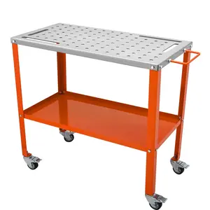 【Summervibes】VEVOR 36" x 18" Welding Table,  1200lbs Load Capacity Steel Welding Workbench Table on Wheels, Portable Work Bench with Braking Lockable Casters, 4 Tool Slots, 5/8-inch Fixture Holes, Tool Tray