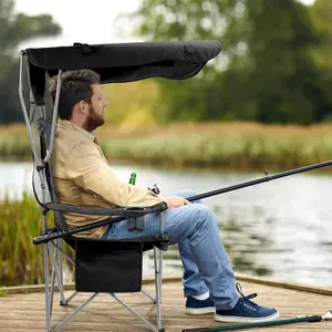 【Summer Vibes】 Upgraded Wide Folding Lawn Chair with Adjustable Sunshade, Portable Camping Chair for Beach, Fishing & Sports, Includes 2 Cup Holders & Storage Bag