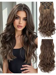 6-Piece Set 16 Cards Large Wave Loose Wavy Wave Wig Pieces, 22-Inch Long Synthetic Clip-In Hair Extensions, Multi-Style Party Use, Full Head Fiber