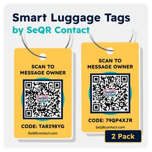 Smart Luggage Tags (Yellow 2-Pack) | Keeps Personal info Private With Privacy QR Code | Use with Away GPS Bag Locator & Air Tag | Android or iOS