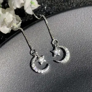 Zircon Star & Moon Tassel Chain Earrings – Y2K Pierced Jewelry for Women, Personalized Gift for Birthday or Anniversary