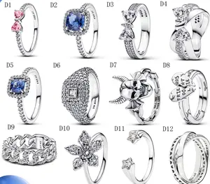 Unique design white copper silver-plated ring, bowknot heart flower light luxury women's ring