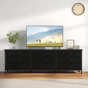 TV Stands for Living Room Furniture with 9 Fabric Drawers, Long Entertainment Center Up to 75 Inch TV, Media Console Table with Storage for Bedroom, Adjustable Feet
