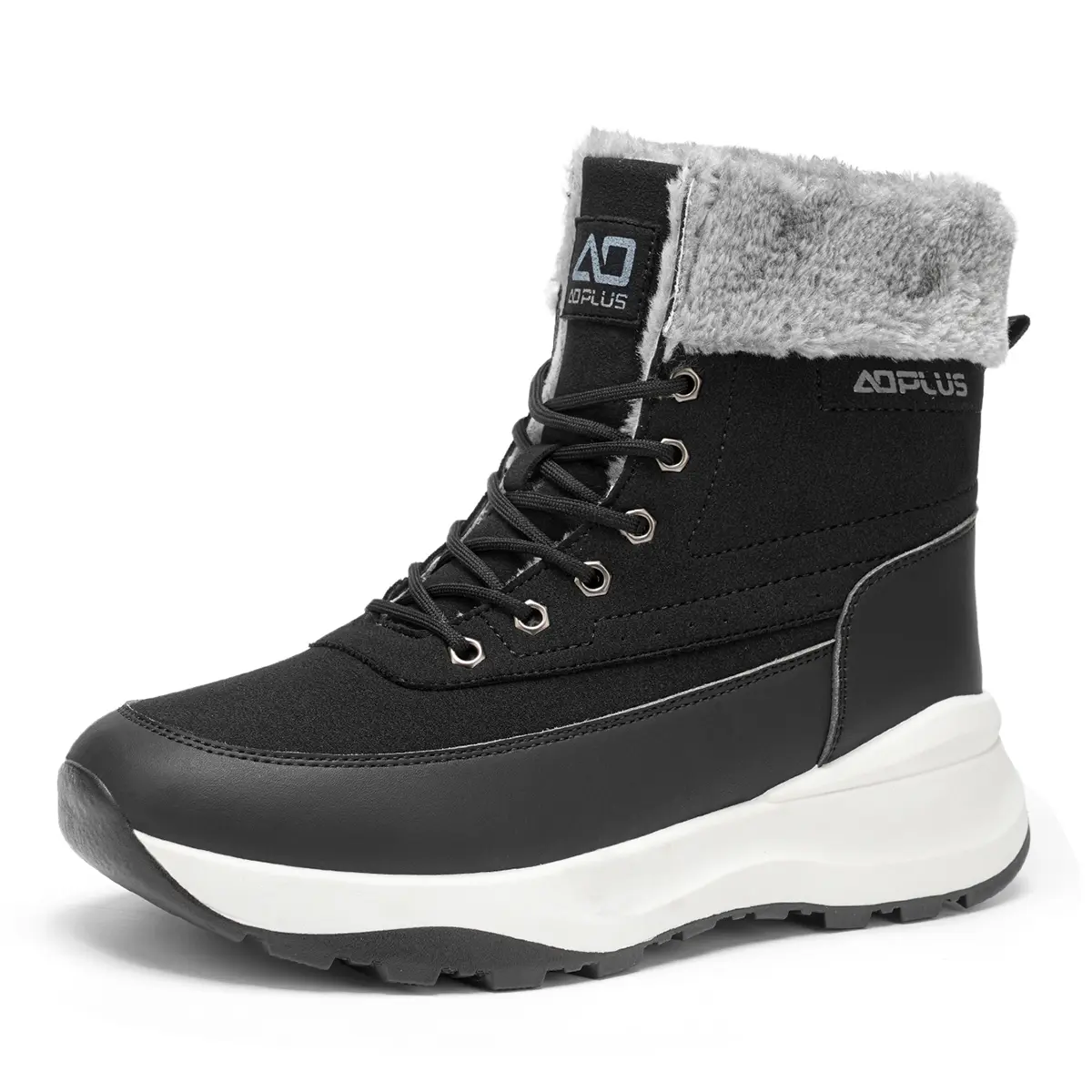 AOPLUS Mens Winter Snow Boots Unisex Fur Lined Fluffy Sneaker Boots. Womens Warm Chunky Platform Outdoor Footwear. Water Resistant Anti Slip Lace Up High Top Trainers. Cold Weather Streetwear Walking Shoes.