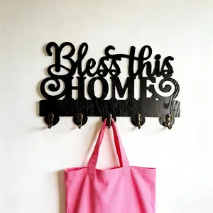 Wooden Key Holder, Wall-Mounted Coat Hook, Art Key Rack with 5 Alloy Hooks, Ideal for Entryway, Kitchen, Office Decor