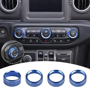 Air Conditioner Radio Switch Knob Cover Headlight Knob Cover Aluminum Alloy AC Button Trims Compatible with Jeep Wrangler 2018-2023 JL JLU & 2020-2023 Gladiator JT with Specific Dial Panel, Blue