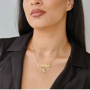 [Tres Colori] Gold Plated Butterfly Charm Name Necklace Custom Made Personalized Name Pendant Necklace Butterfly Name Jewelry Minimalist Custom Name Necklace for Women & Men Daily Wear Fashion Gift