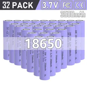 32-PCS 3.7V 3500mAh 18650 Rechargeable Li-ion Battery Pack for Flashlights Headlamps Doorbells RC Cars Button Top Design 32-Pack